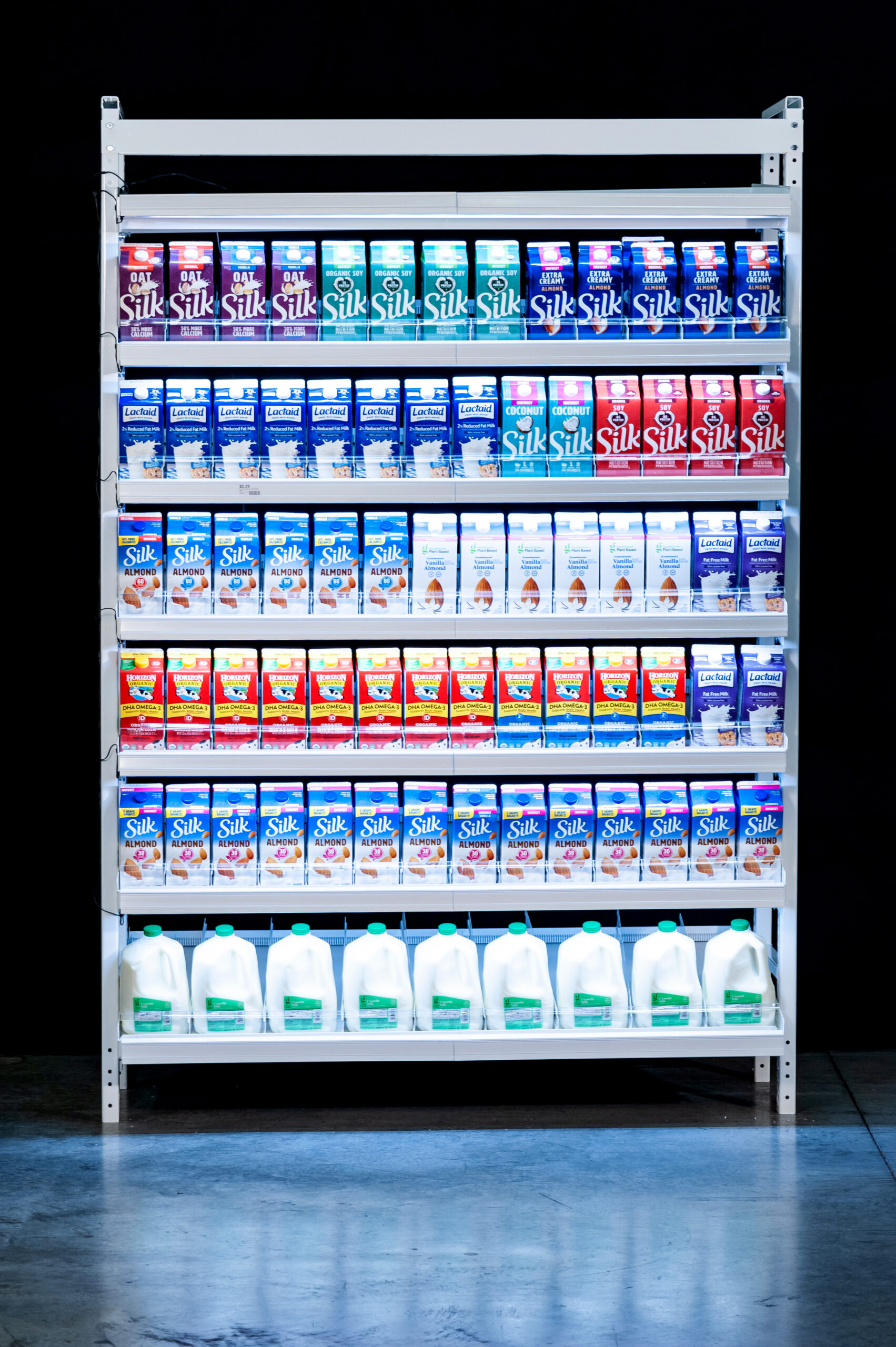 Milk Moover Shelving with Dairy-Free Milk Carton and Milk Jugs