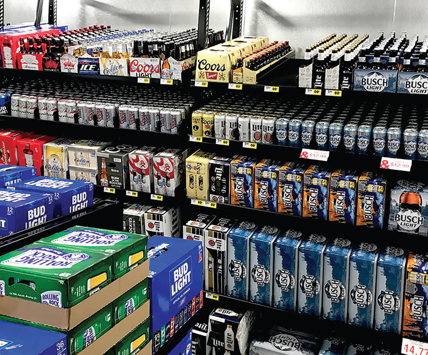 Beer Cave Shelving with Assorted Beers