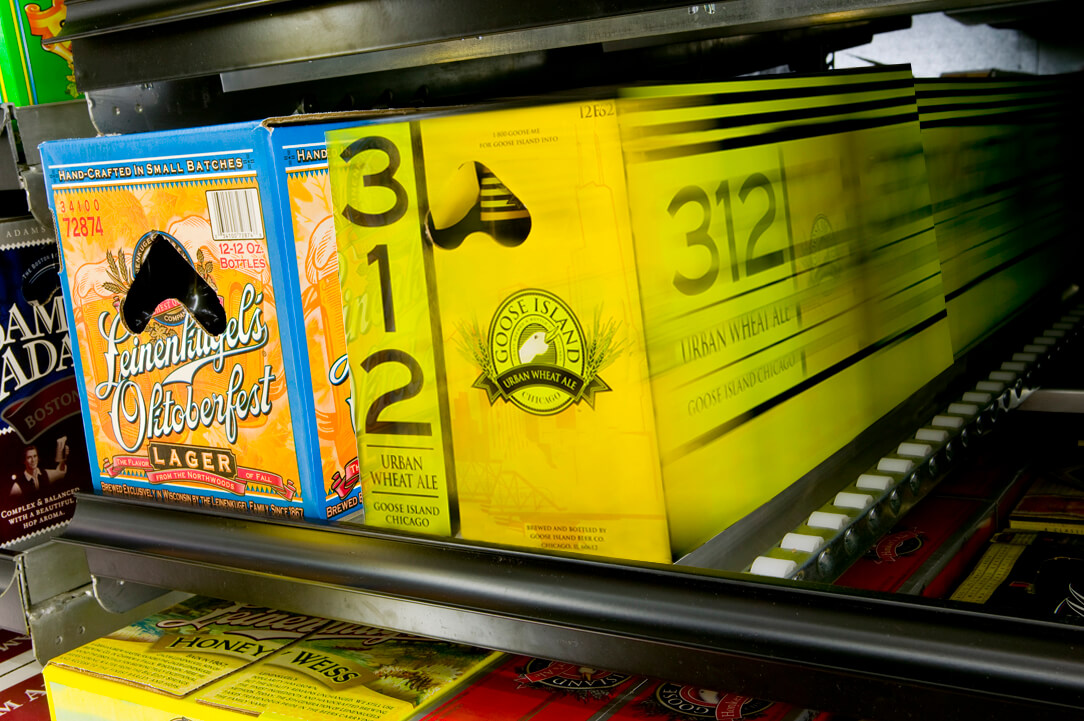 NylaTrack II Shelving with Assorted Beer Packaging